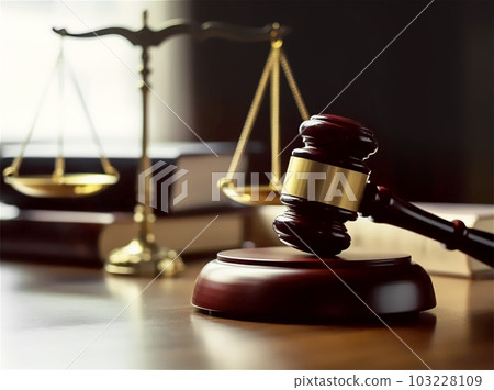 Judge gavel, scales of justice and code of laws book background Judge gavel, scales of justice and code of laws book background 103228109