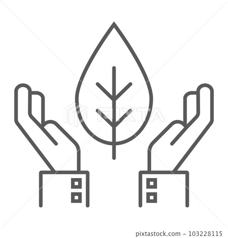 Hands holding plant thin line icon, ecology Hands holding plant thin line icon, ecology 103228115