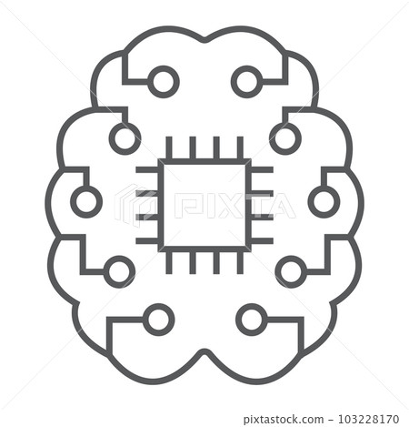 Machine thinking thin line icon, data analytics 103228170