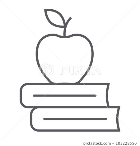 Apple on the books thin line icon, school Apple on the books thin line icon, school 103228550