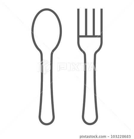 Fork and spoon thin line icon, kitchen and cooking Fork and spoon thin line icon, kitchen and cooking 103228683