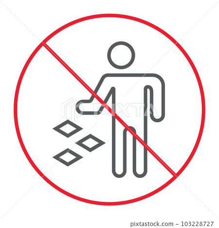 Do not litter thin line icon, prohibition 103228727