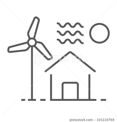 House with windmill thin line icon, real estate House with windmill thin line icon, real estate 103228769