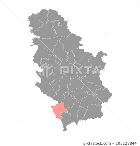 Pec district map, administrative district of Serbia. Vector illustration. Pec district map, administrative district of Serbia. Vector illustration. 103228844