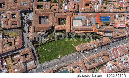 Aerial view of the Coricancha temple in Cusco. Aerial view of the Coricancha temple in Cusco. 103229123