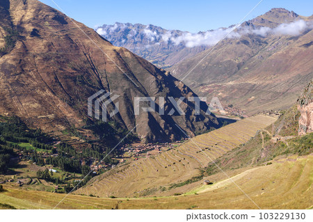 Nice view of the Pisac ruins in Cusco. Nice view of the Pisac ruins in Cusco. 103229130