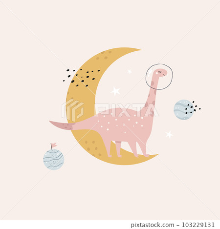 Vector illustration of a cute dinosaur on a moon 103229131