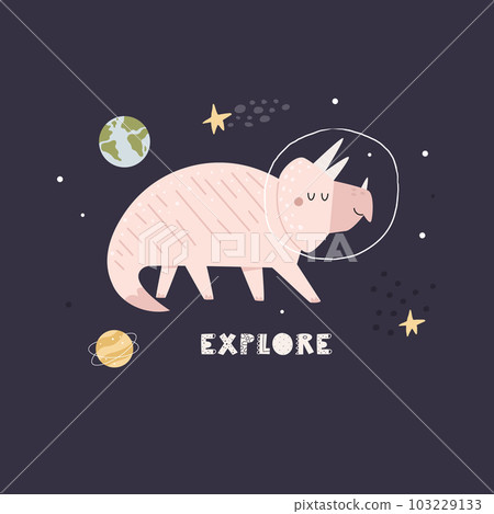 Funny illustration of cute dinosaurs in a outer space. Funny illustration of cute dinosaurs in a outer space. 103229133