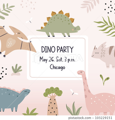 Birthday invitation template with cute dinosaurs 103229151