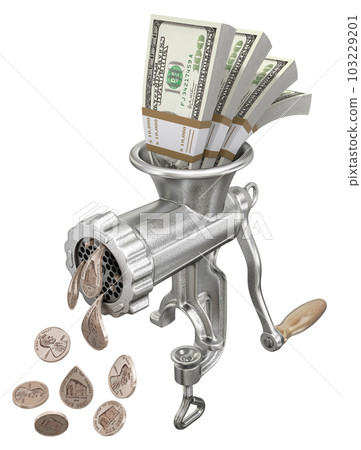 Money concept with meat grinder Money concept with meat grinder 103229201