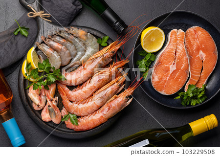 Seafood and Wine on a Table Seafood and Wine on a Table 103229508
