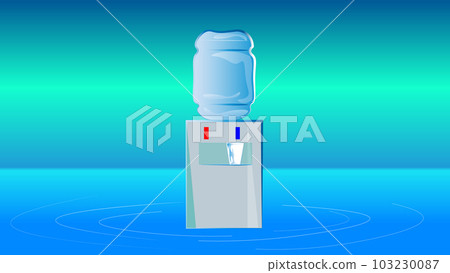A water cooler stands on a water feature. Water is the most precious thing in this world for life. A water cooler stands on a water feature. Water is the most precious thing in this world for life. 103230087