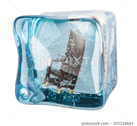 Electric chair frozen in ice cube, 3D rendering 103230681