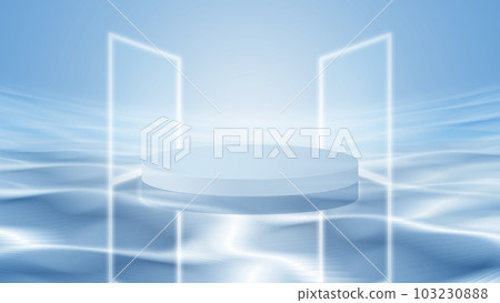 空的圓形産品場景展台浮在水面上3D渲染 103230888