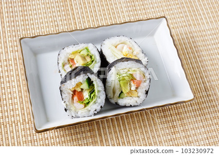 Shrimp salmon avocado salad roll Shrimp salmon avocado salad roll 103230972