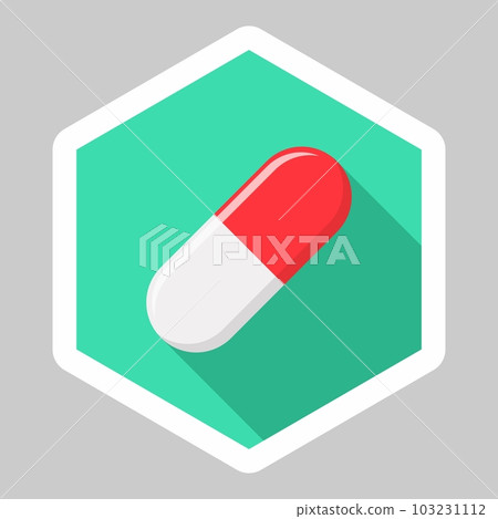 Red Pill Capsule, Medicine, vector mark symbols green style. White Stroke design. Isolated icon. 103231112