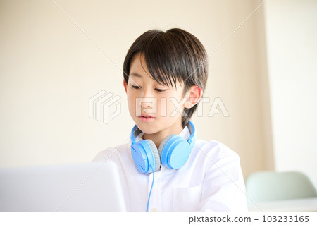 在線學習的小學男孩 在線學習的小學男孩 103233165