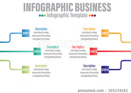 Infographic template for business. 6 Steps or 6 Option Modern Timeline diagram with road journey concept, presentation vector infographic. 103234281