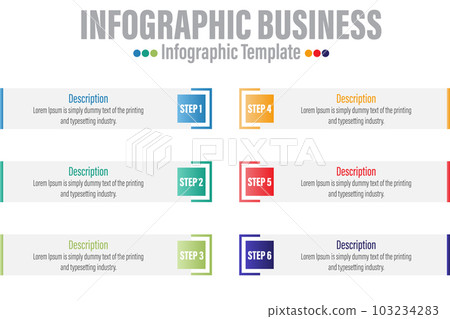 Infographic design template with numbers Six 6 Steps, Six 6 option for Presentation infographic, Timeline infographics, steps or processes. Vector illustration 103234283