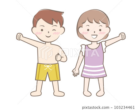 Children in swimsuits swimming swimming swimming sea bathing whole body 103234461