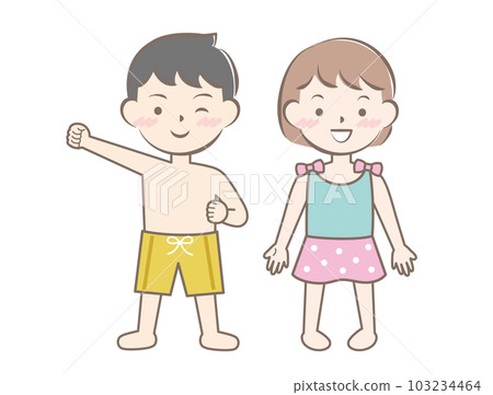 Children in swimsuits swimming swimming swimming sea bathing whole body 103234464