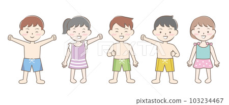 Children in swimsuits swimming swimming swimming sea bathing whole body 103234467