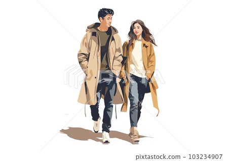 Illustration of a couple on a date walking side by side Illustration of a couple on a date walking side by side 103234907