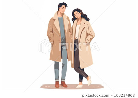 Illustration of a couple on a date cuddling happily Illustration of a couple on a date cuddling happily 103234908