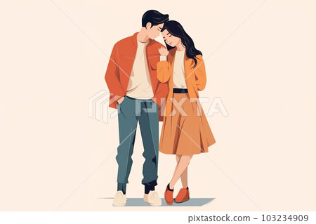 Illustration of a couple on a date cuddling happily Illustration of a couple on a date cuddling happily 103234909