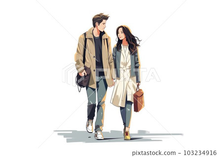 一對情侶在約會時並肩行走的插圖 103234916