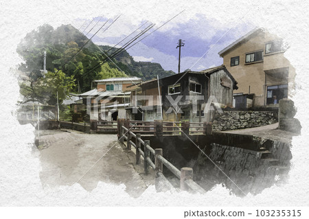 佐賀縣伊万里市水彩風格的伊万里大川內山秘窯村 佐賀縣伊万里市水彩風格的伊万里大川內山秘窯村 103235315