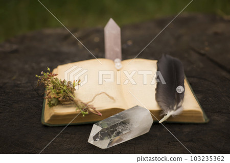 Witch altar with open recipes spell book Witch altar with open recipes spell book 103235362