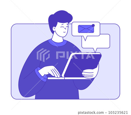 Business Man Character with Laptop in Web Window Meeting Online Discuss Strategy Vector Illustration 103235621