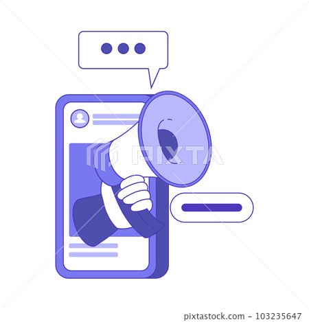 Business and Marketing with Hand Hold Megaphone from Smartphone Screen Vector Illustration 103235647