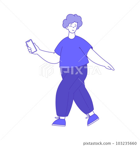 Man Character Walking with Smartphone Using Social Media Vector Illustration 103235660