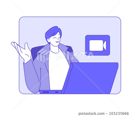 Business Man Character at Laptop Meeting Online at Chat or Video Conference Vector Illustration 103235666