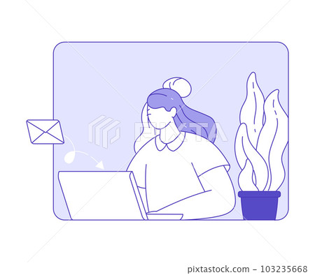 Business Woman Character at Laptop Meeting Online at Chat or Video Conference Vector Illustration 103235668