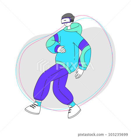 Young Man Wearing Augmented Reality Glasses Dancing Vector Illustration 103235699