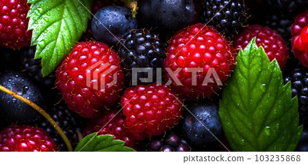 Raspberry and berries close up view , great design for any purposes , generated AI Raspberry and berries close up view , great design for any purposes , generated AI 103235868