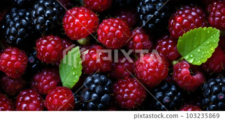 Raspberry and berries close up view , great design for any purposes , generated AI Raspberry and berries close up view , great design for any purposes , generated AI 103235869