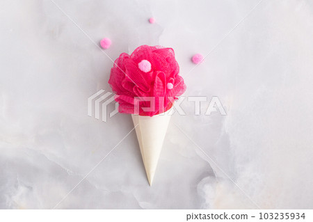 bath sponge in cornet colourful fluffy balls creative concept 103235934