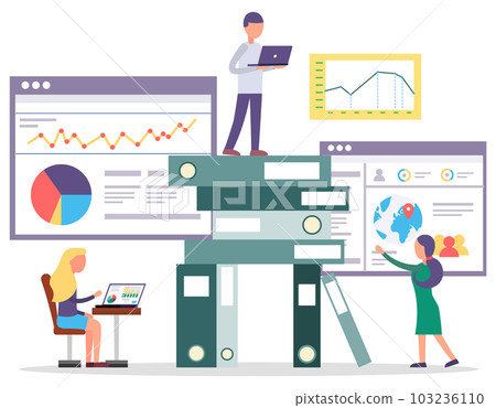 Workers Research Building Business Online Vector Workers Research Building Business Online Vector 103236110