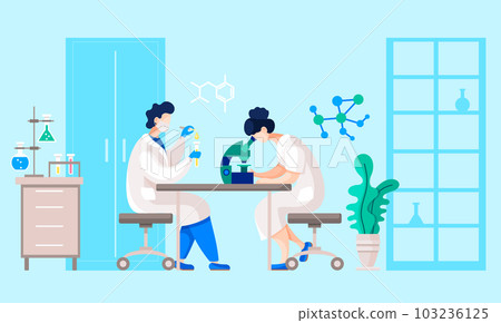 Scientists Making Experiment in Research Lab Room Scientists Making Experiment in Research Lab Room 103236125