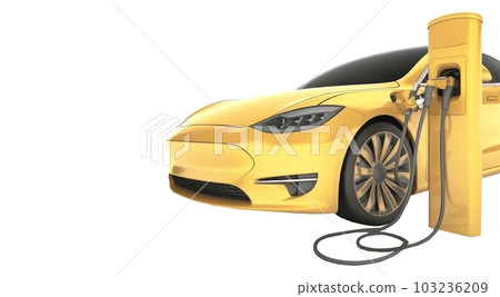 Charging electric city car in yellow clorour. Electromobility and ecology. Charging electric city car in yellow clorour. Electromobility and ecology. 103236209