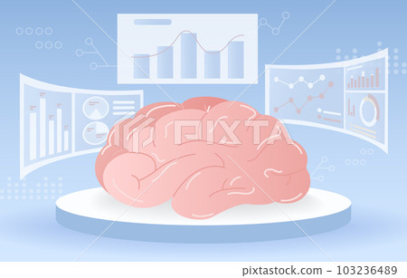 Technology and science in the laboratory. Future innovation, Creativity, Evolution, Opportunity and Data Analytics. Displaying digital databases on screen around the brain. Technology and science in the laboratory. Future innovation, Creativity, Evolution, Opportunity and Data Analytics. Displaying digital databases on screen around the brain. 103236489
