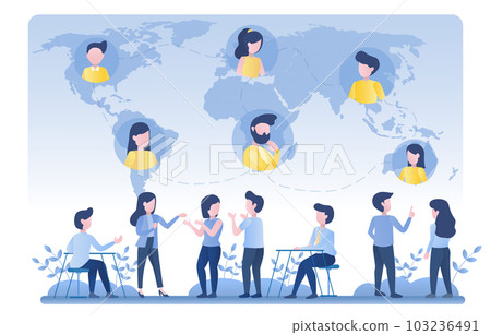 Online contact concept. Global communication through intercontinental internet contacts. Businessmen meeting and talking to make a deal. Online contact concept. Global communication through intercontinental internet contacts. Businessmen meeting and talking to make a deal. 103236491