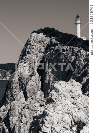 Lefkada island sea coast lighthouse on rocky cliff Lefkada island sea coast lighthouse on rocky cliff 103236761
