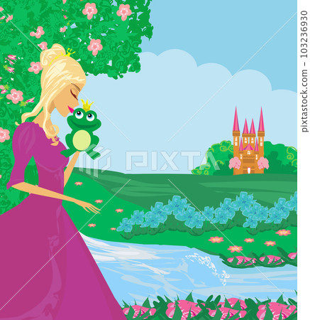 Beautiful young princess kissing a big frog 103236930