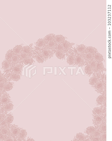 Hand drawn floral Chrysanthemums garland in misty rose colors, elegant card template design with copy-space for wedding invitation, greeting, packaging, cosmetics, beauty products 103237112