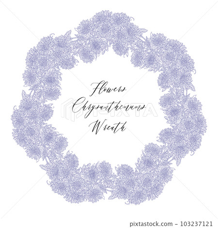 Hand drawn chrysanthemum flower wreath, vector illustration, ornate design for invitation or wedding decor, label, branding, greetings Hand drawn chrysanthemum flower wreath, vector illustration, ornate design for invitation or wedding decor, label, branding, greetings 103237121